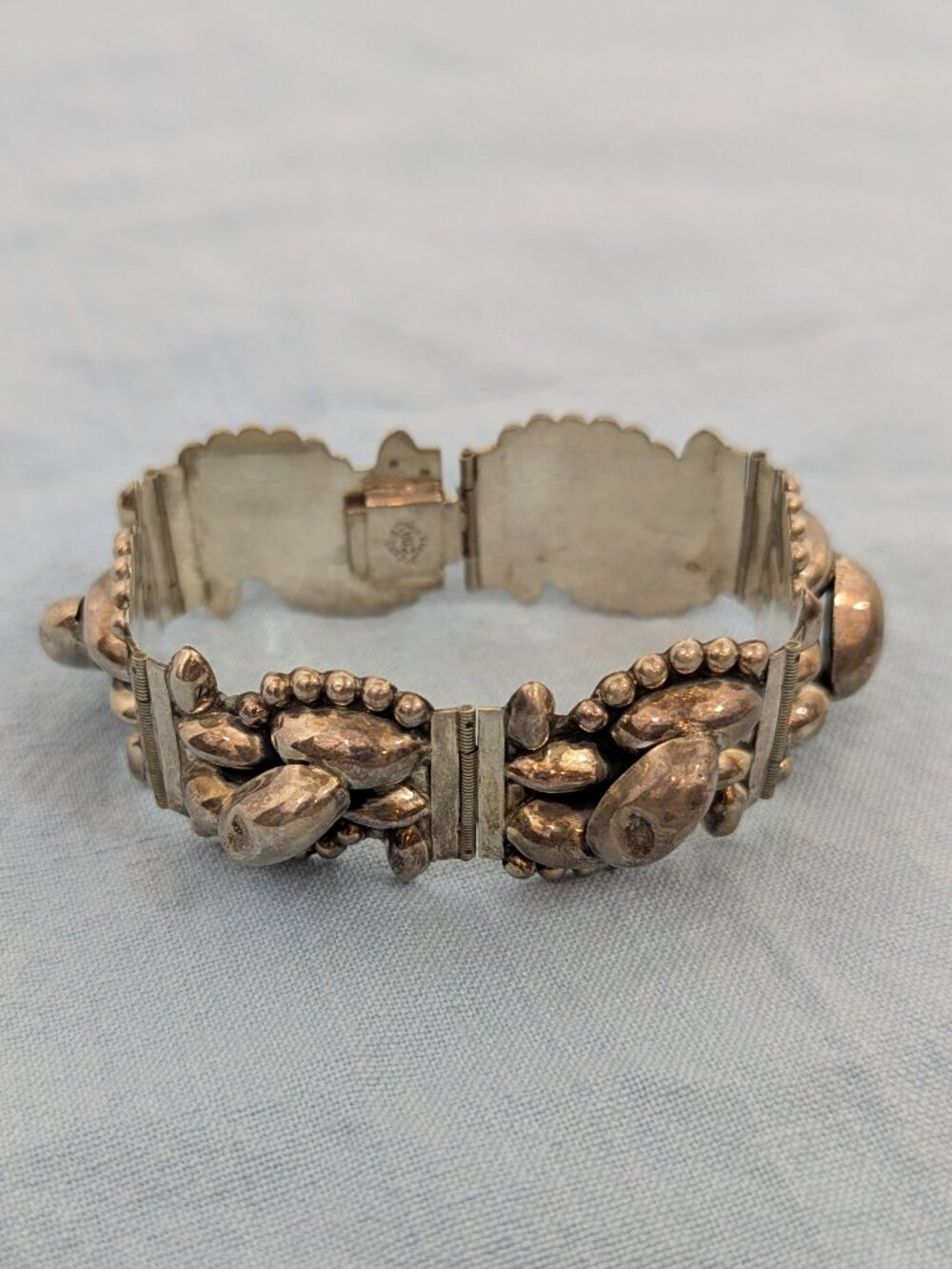 Vintage CMB Mexican Sterling Silver Hinged Link Bracelet - 6 7/8 inch